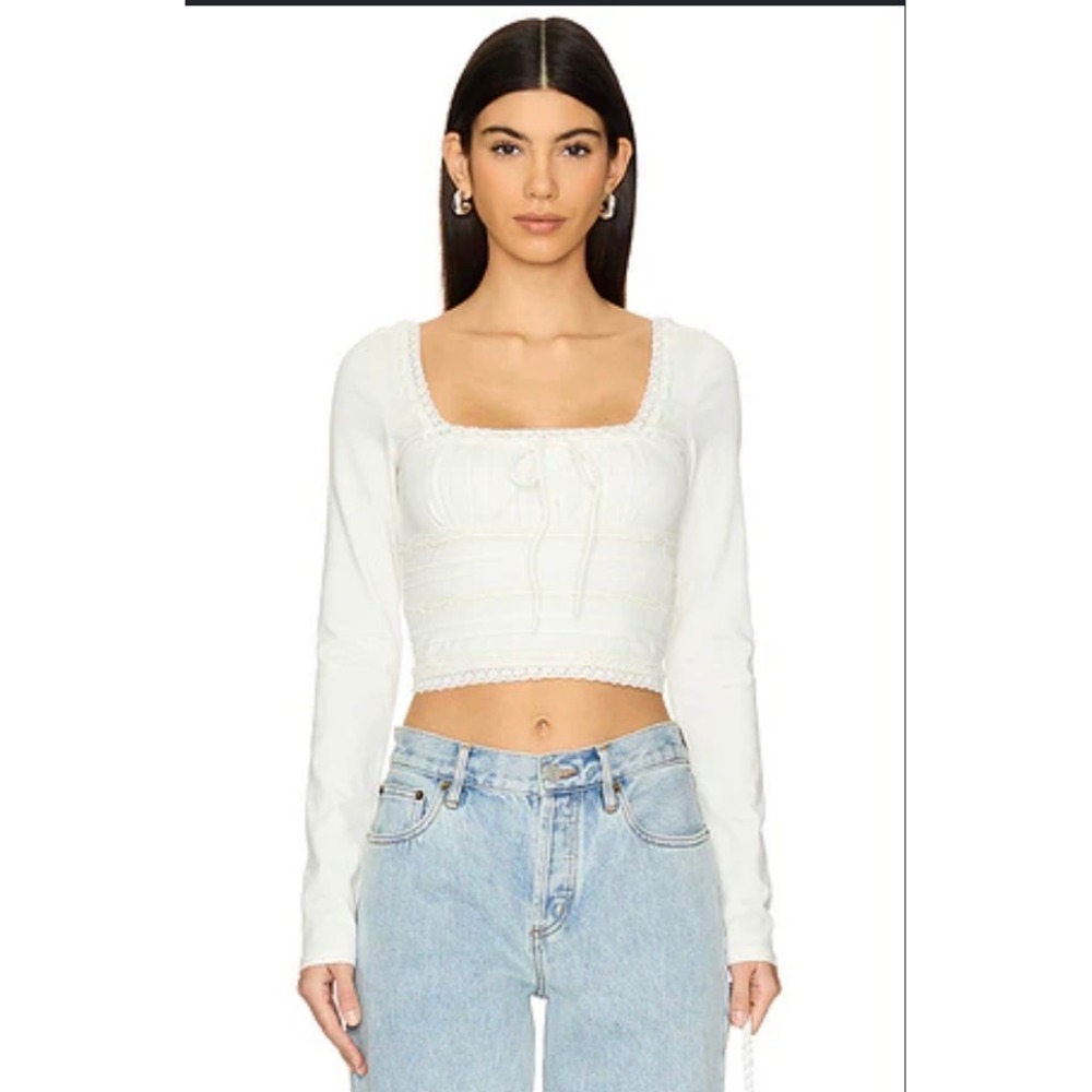 Free People Scarlet Smocked Long Sleeve in Clean Ivory Medium NWT